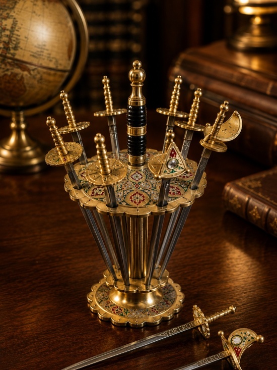 Toledo Other - Vintage Toledo Spain Olive Garnish Picks Display Stand Damascene Bar Accessory